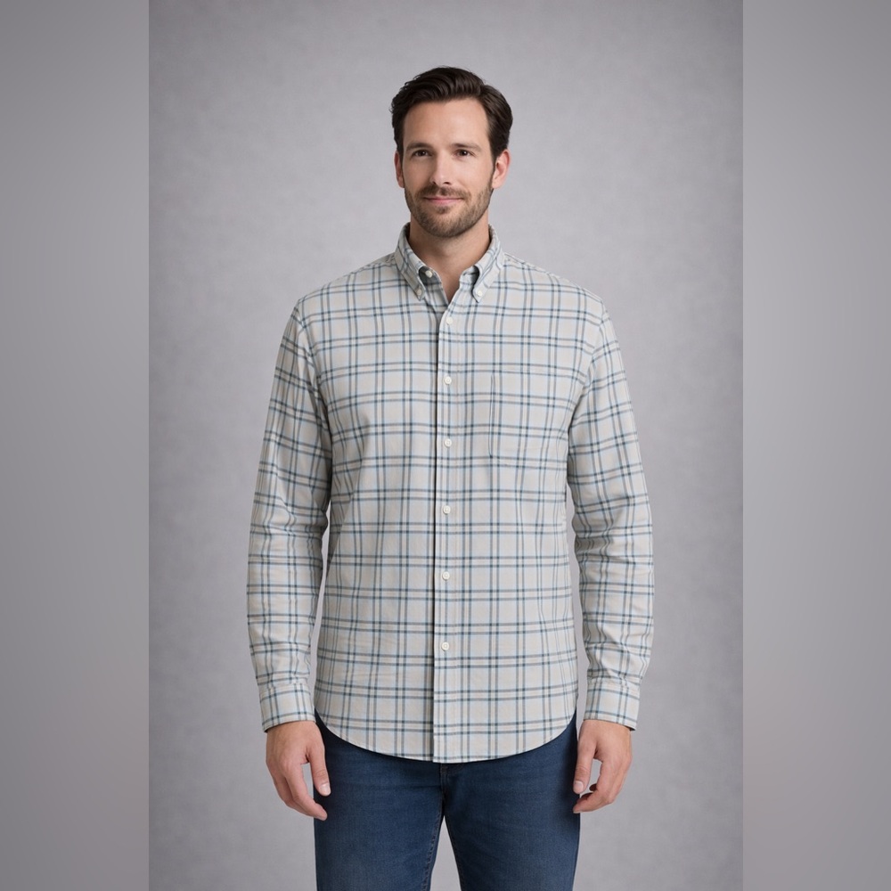Sonoma 100% Cotton Grey Blue Plaid Button Down Shirt XXL